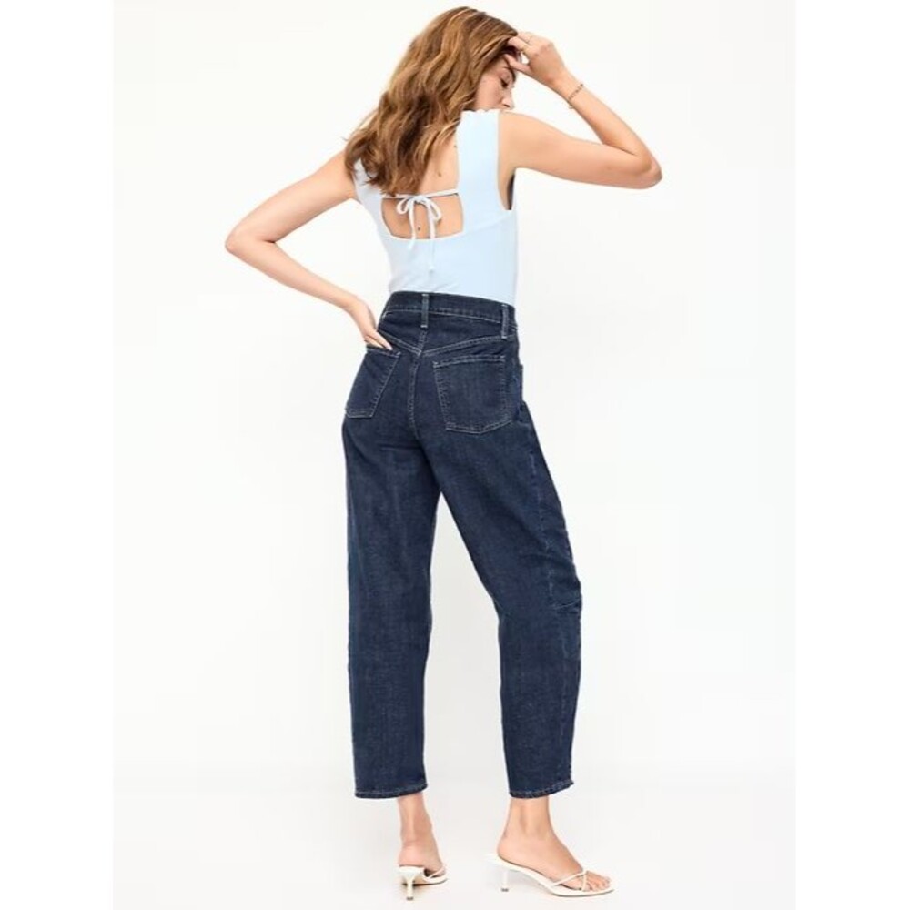 Old Navy Barrel Ankle Jeans Womens 4 Tall Blue Dark Wash High Rise NEW - Picture 3 of 11